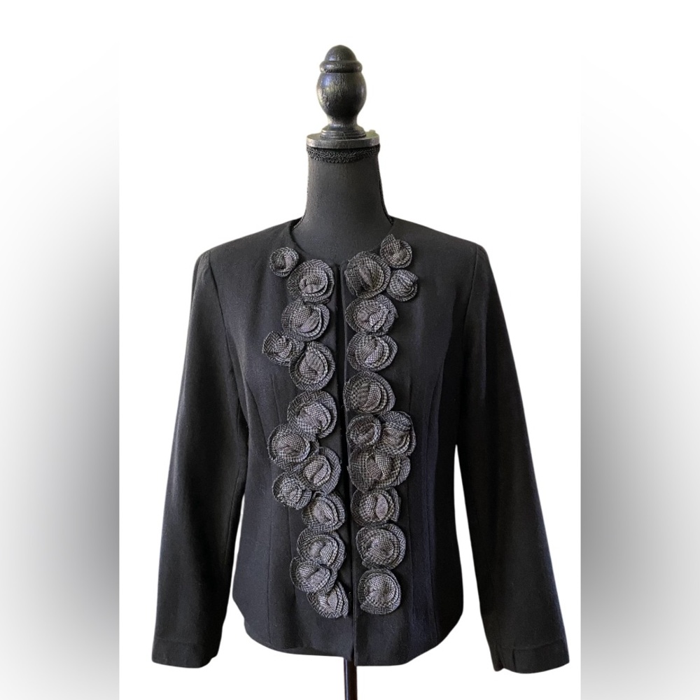 Coldwater Creek: Black Wool Blazer with Gray Patterned Design